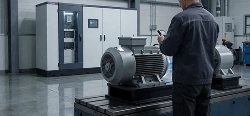 Drive cabinets and motor on a test bench