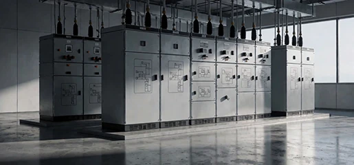 Switchgear lineup in a substation room