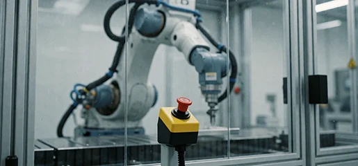 Safety light curtain guarding a robot cell