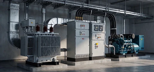 Transformer and generator set in a power room