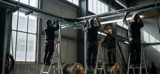 Field installation crew on cable trays